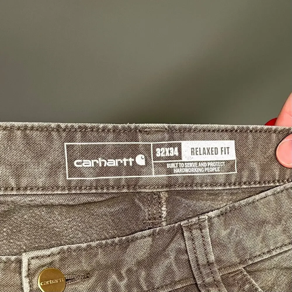 Vintage 90s Carhartt Carpenter Pants 32x34 Relaxed Fit Olive Green Canvas - Picture 5 of 5